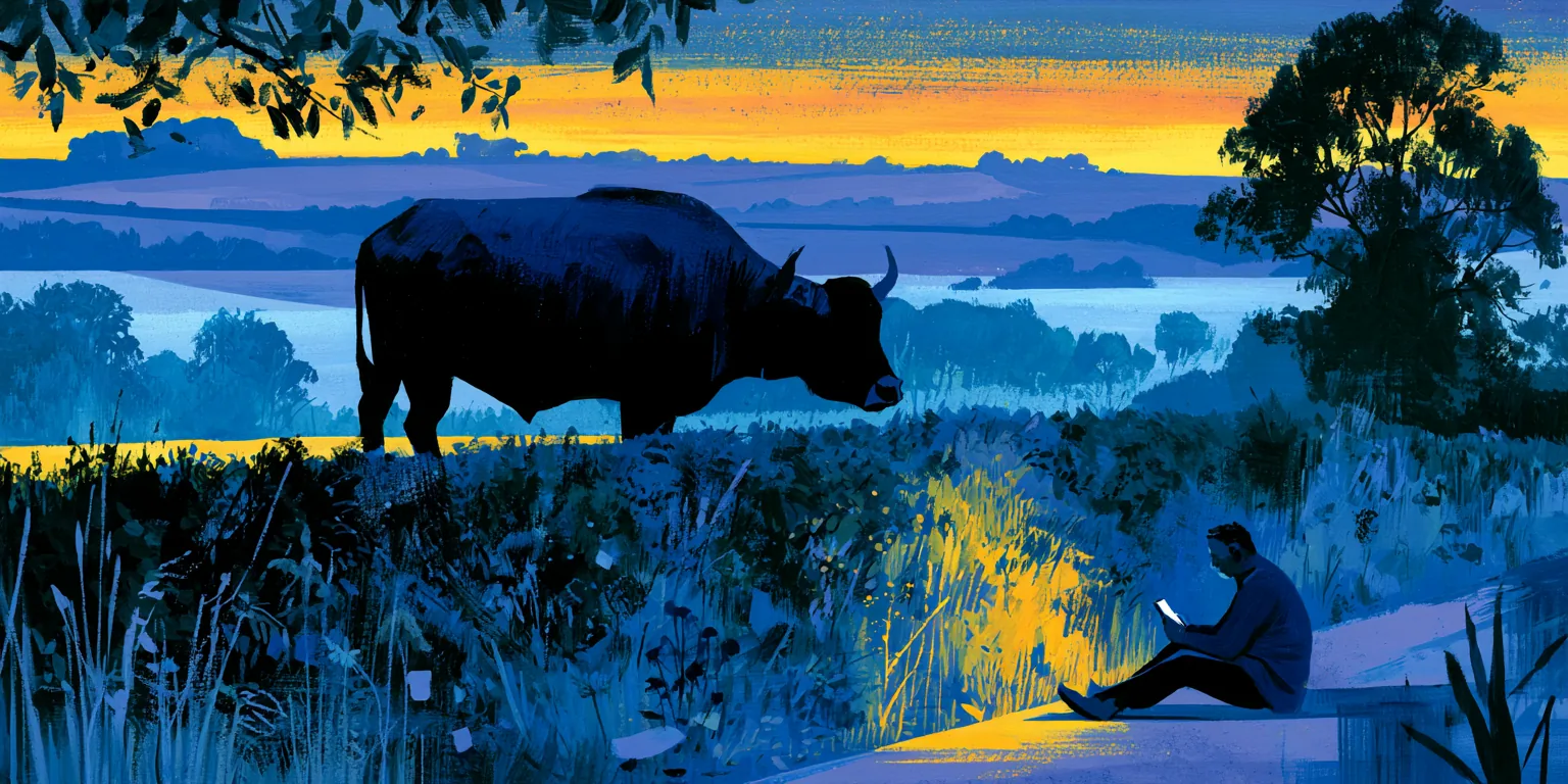 The ox grazing at dusk — illustration from The Notification